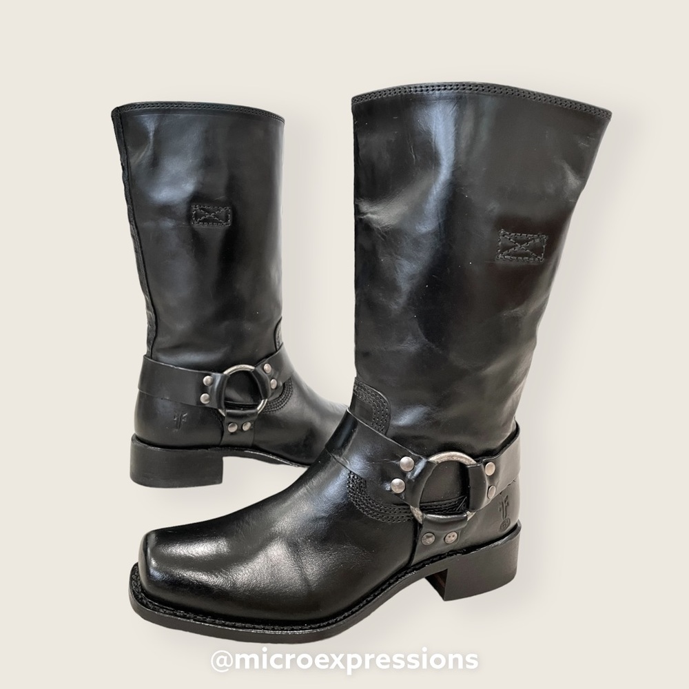RARE Frye 150th ANNIVERSARY Harness 12R Black Leather Moto Cowboy Rodeo Boots - Picture 10 of 16